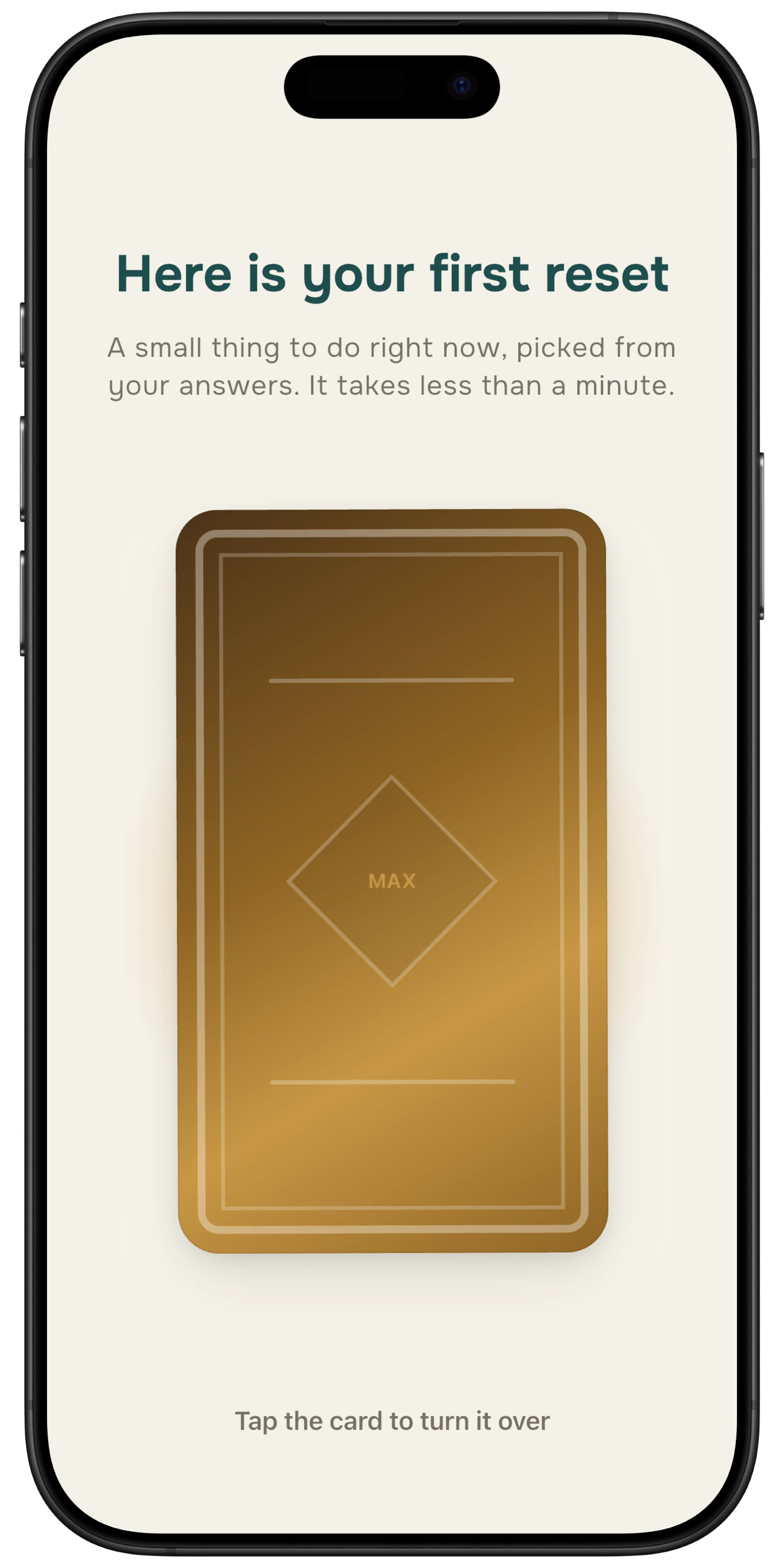 Stress Less presenting a gold Max relief card ready to be turned over
