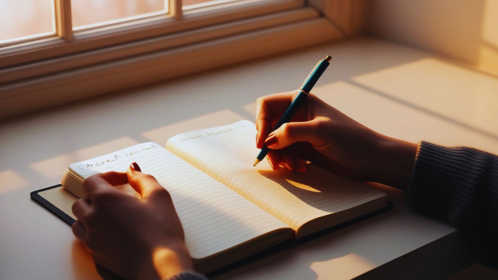 A close-up of a notebook open to a weekly view, with handwritten daily entries visible across several days.