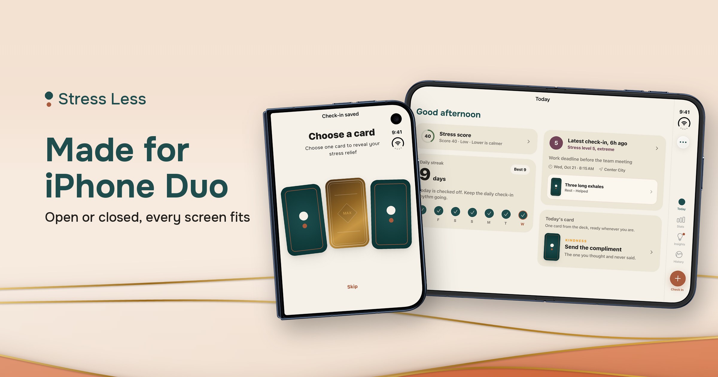 Made for iPhone Duo: Stress Less on the closed and open iPhone Duo