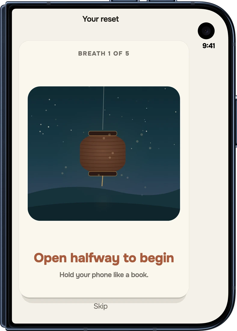 Fold to Breathe on the closed iPhone Duo