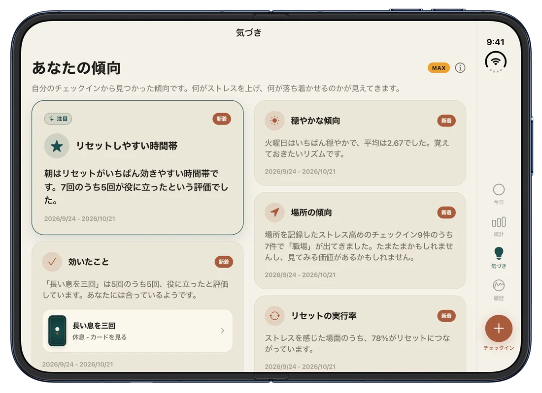 開いた状態：2列で表示される気づき